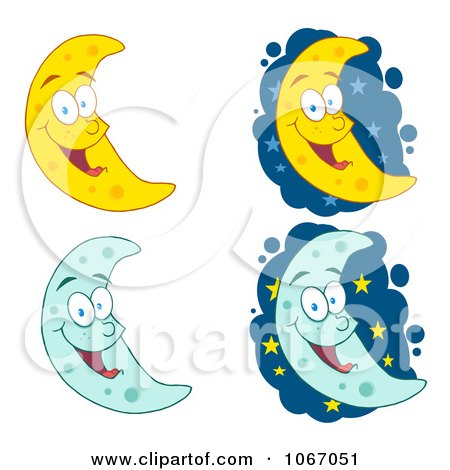 Clipart Happy Crescent Moons - Royalty Free Vector Illustration by Hit Toon