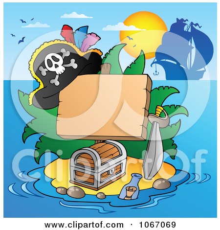 Clipart Blank Sign On A Treasure Island 2 - Royalty Free Vector Illustration by visekart