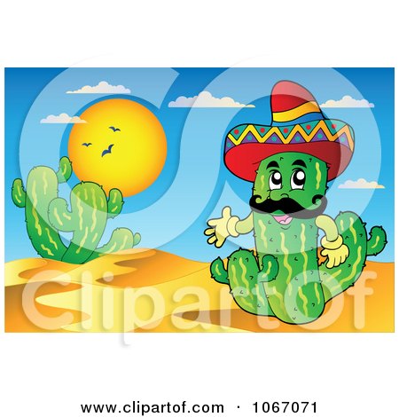 Clipart Friendly Mexican Cactus In The Desert - Royalty Free Vector Illustration by visekart