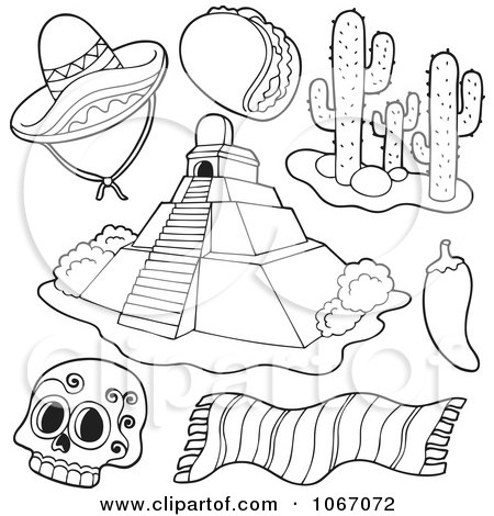 Clipart Outlined Mexican Items 1- Royalty Free Vector Illustration by visekart