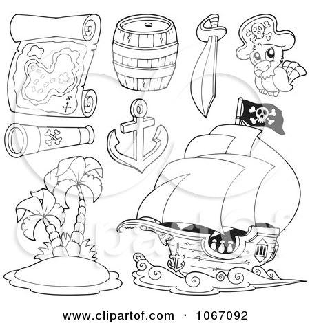 Clipart Outlined Pirate Items - Royalty Free Vector Illustration by visekart