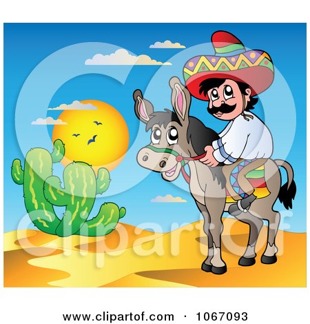 Clipart Mexican Man On A Donkey 2 - Royalty Free Vector Illustration by visekart