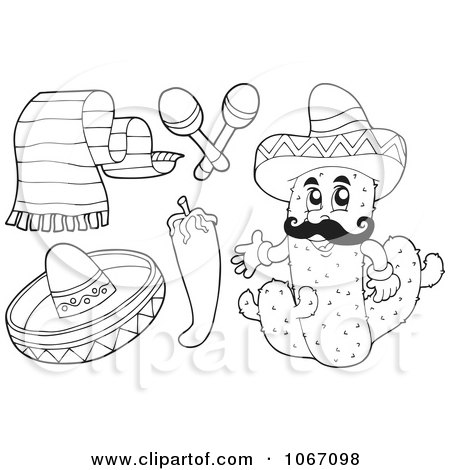 Clipart Outlined Mexican Items 2 - Royalty Free Vector Illustration by visekart