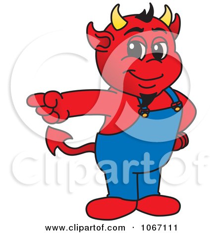 Clipart Devil Mascot Pointing Left - Royalty Free Vector Illustration by Mascot Junction