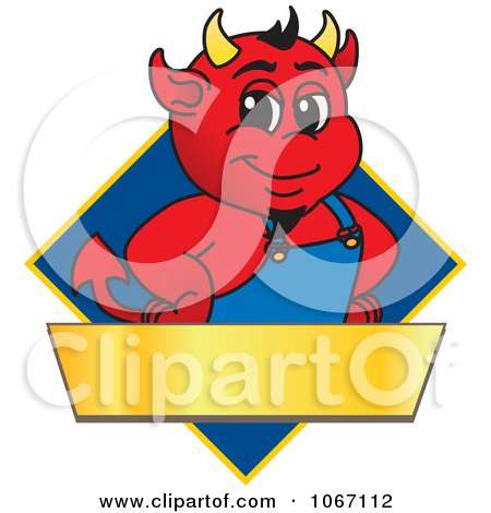Clipart Devil Mascot On A Blue Diamond Sign - Royalty Free Vector Illustration by Mascot Junction