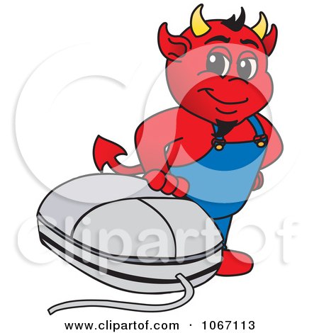 Clipart Devil Mascot With A Computer Mouse - Royalty Free Vector Illustration by Mascot Junction