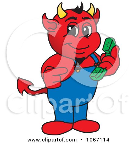 Clipart Devil Mascot Holding A Telephone - Royalty Free Vector Illustration by Mascot Junction