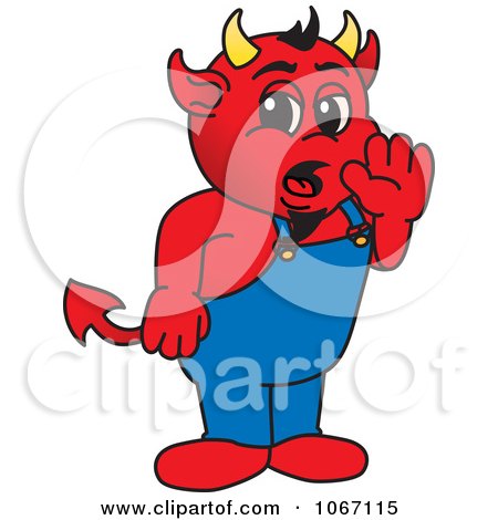 Clipart Devil Mascot Whispering - Royalty Free Vector Illustration by Mascot Junction