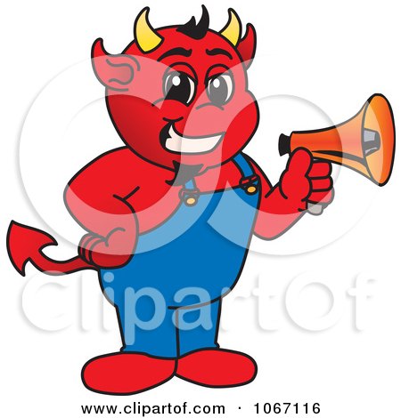 Clipart Devil Mascot Holding A Megaphone - Royalty Free Vector Illustration by Mascot Junction