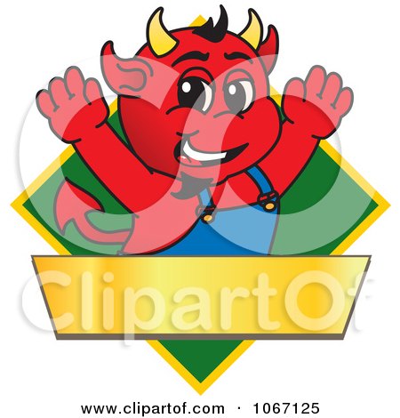 Clipart Devil Mascot On A Green Diamond Sign - Royalty Free Vector Illustration by Mascot Junction