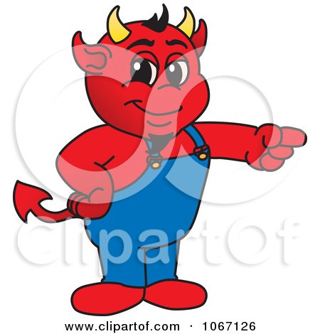 Clipart Devil Mascot Pointing Right - Royalty Free Vector Illustration by Mascot Junction