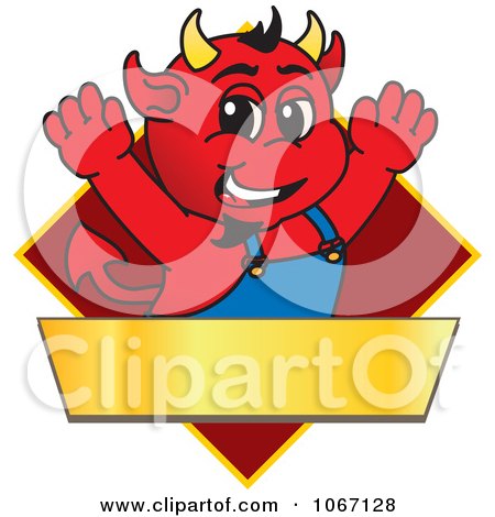 Clipart Devil Mascot On A Red Diamond Sign - Royalty Free Vector Illustration by Mascot Junction