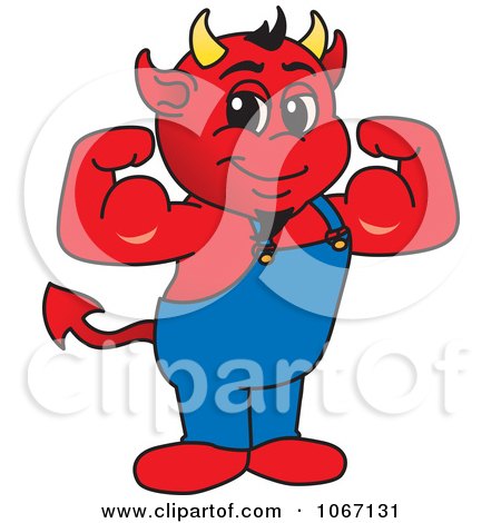 Clipart Devil Mascot Flexing - Royalty Free Vector Illustration by Mascot Junction