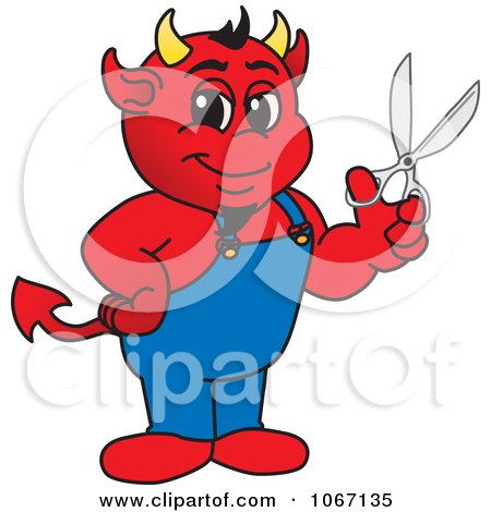 Clipart Devil Mascot Holding Scissors - Royalty Free Vector Illustration by Mascot Junction