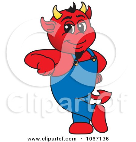 Clipart Devil Mascot Leaning - Royalty Free Vector Illustration by Mascot Junction