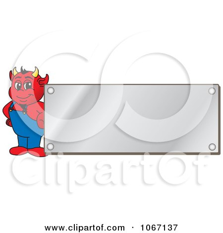 Clipart Devil Mascot By A Silver Plaque - Royalty Free Vector Illustration by Mascot Junction