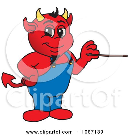 Clipart Devil Mascot Holding A Pointer Stick - Royalty Free Vector Illustration by Mascot Junction