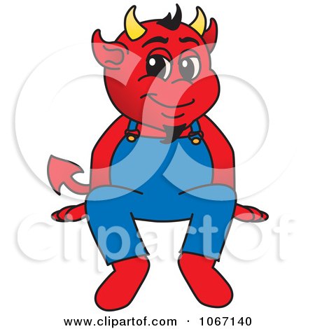 Clipart Devil Mascot Sitting On A Ledge - Royalty Free Vector Illustration by Mascot Junction