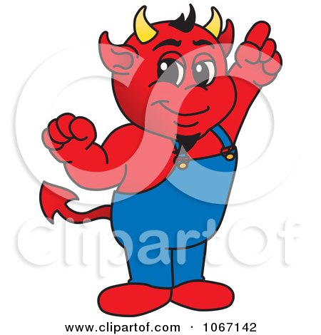 Clipart Devil Mascot Pointing Upwards - Royalty Free Vector Illustration by Mascot Junction
