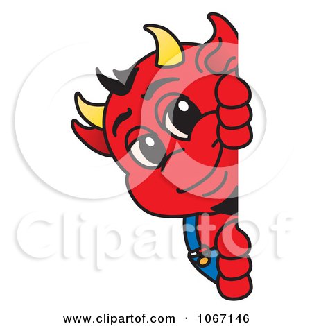 Clipart Devil Mascot Looking Around A Blank Sign - Royalty Free Vector Illustration by Mascot Junction