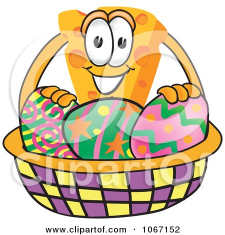 Clipart Cheese Mascot With An Easter Basket - Royalty Free Vector Illustration by Mascot Junction