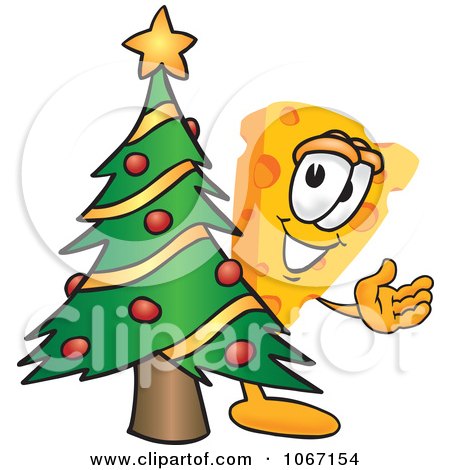 Clipart Cheese Mascot With A Christmas Tree - Royalty Free Vector Illustration by Mascot Junction