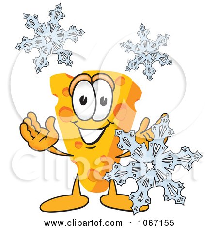 Clipart Cheese Mascot With Snowflakes - Royalty Free Vector Illustration by Mascot Junction
