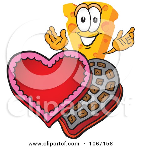 Clipart Cheese Mascot With Valentines Chocolate - Royalty Free Vector Illustration by Mascot Junction