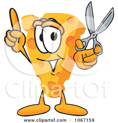 Clipart Cheese Mascot Holding Scissors - Royalty Free Vector Illustration by Mascot Junction