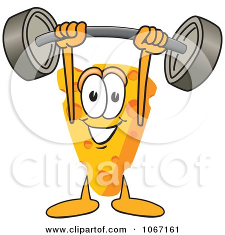 Clipart Cheese Mascot Lifting A Barbell - Royalty Free Vector Illustration by Mascot Junction