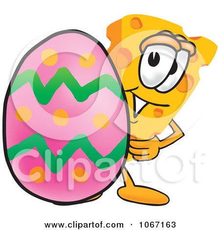 Clipart Cheese Mascot With An Easter Egg - Royalty Free Vector Illustration by Mascot Junction