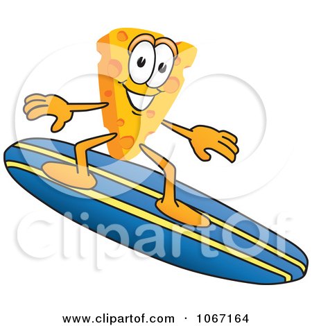 Clipart Cheese Mascot Surfing - Royalty Free Vector Illustration by Mascot Junction