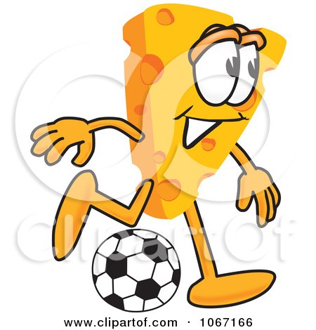Clipart Cheese Mascot Playing Soccer - Royalty Free Vector Illustration by Mascot Junction