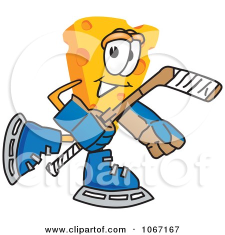 Clipart Cheese Mascot Playing Hockey - Royalty Free Vector Illustration by Mascot Junction
