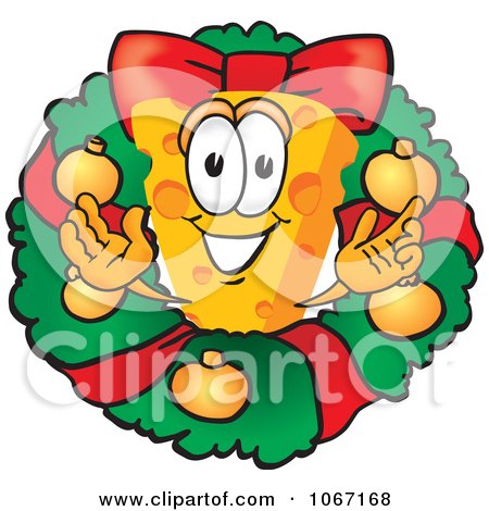 Clipart Cheese Mascot In A Christmas Wreath - Royalty Free Vector Illustration by Mascot Junction