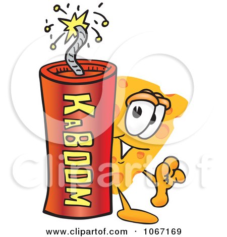 Clipart Cheese Mascot With Dynamite - Royalty Free Vector Illustration by Mascot Junction