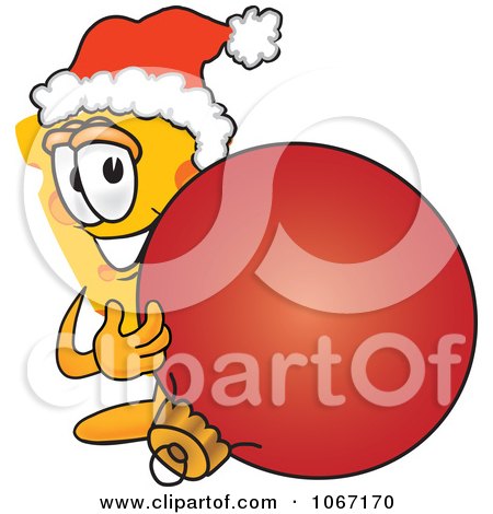 Clipart Cheese Mascot With A Christmas Bauble - Royalty Free Vector Illustration by Mascot Junction