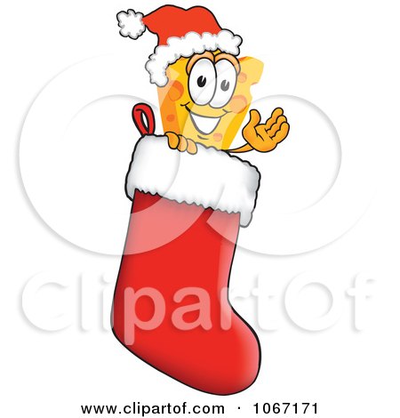 Clipart Cheese Mascot In A Christmas Stocking - Royalty Free Vector Illustration by Mascot Junction