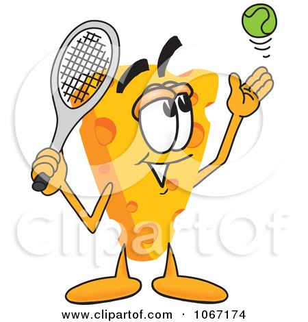 Clipart Cheese Mascot Playing Tennis - Royalty Free Vector Illustration by Mascot Junction