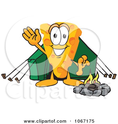 Clipart Cheese Mascot Camping - Royalty Free Vector Illustration by Mascot Junction