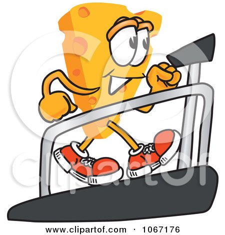Clipart Cheese Mascot Walking On A Treadmill - Royalty Free Vector Illustration by Mascot Junction