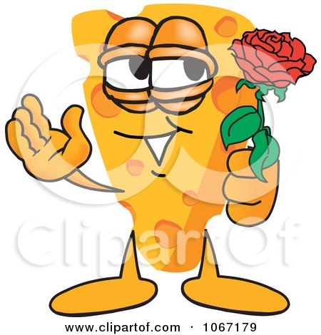 Clipart Cheese Mascot Holding A Rose - Royalty Free Vector Illustration by Mascot Junction