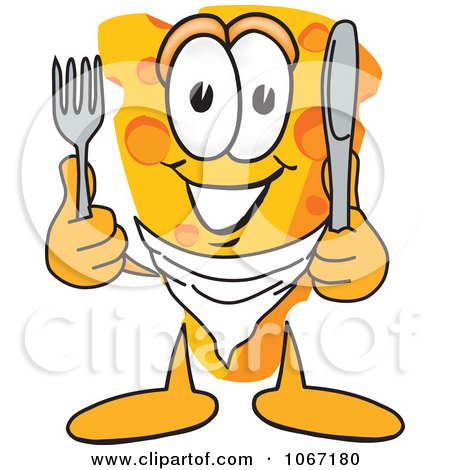 Clipart Cheese Mascot Holding Silverware - Royalty Free Vector Illustration by Mascot Junction