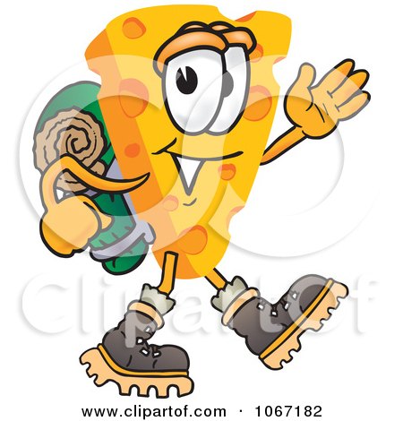 Clipart Cheese Mascot Hiking - Royalty Free Vector Illustration by Mascot Junction