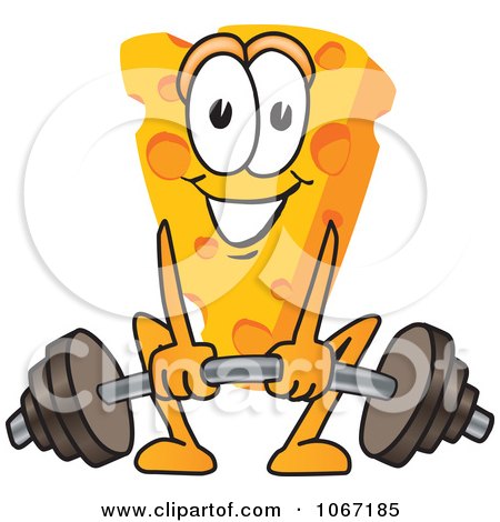 Clipart Cheese Mascot Lifting Weights - Royalty Free Vector Illustration by Mascot Junction