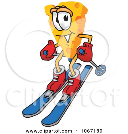 Clipart Cheese Mascot Skiing - Royalty Free Vector Illustration by Mascot Junction