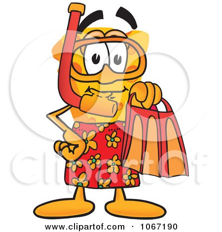 Clipart Cheese Mascot In Red Snorkel Gear - Royalty Free Vector Illustration by Mascot Junction