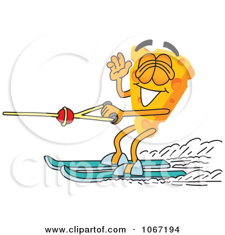Clipart Cheese Mascot Water Skiing - Royalty Free Vector Illustration by Mascot Junction