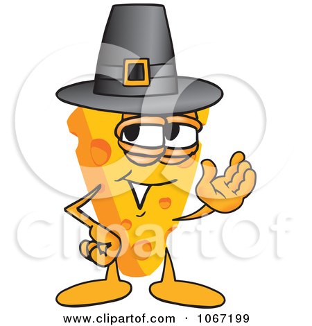Clipart Cheese Mascot Wearing A Pilgrim Hat - Royalty Free Vector Illustration by Mascot Junction