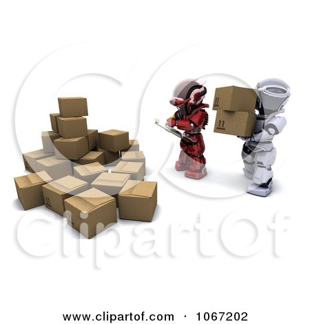 Clipart 3d Robot Stacking Shipping Boxes - Royalty Free CGI Illustration by KJ Pargeter